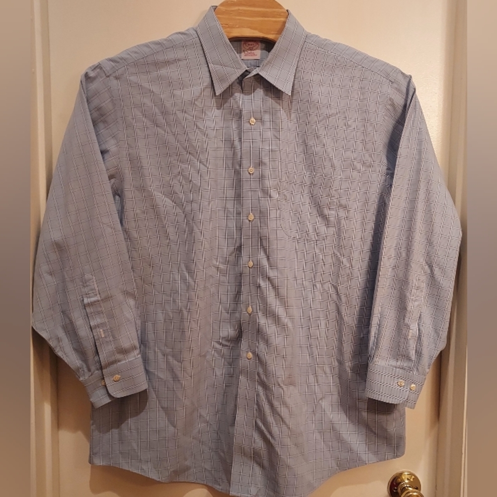 Brooks Brother's 346 Men's 18-4/5 Button‎ Down Long Sleeve Shirt Blue & White